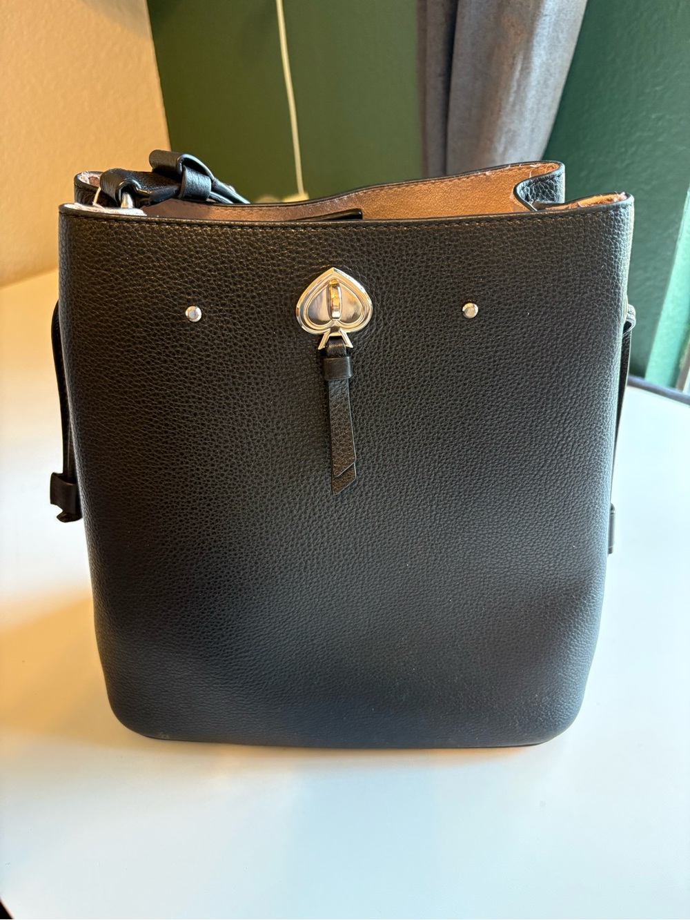 Kate Spade Black Pebbled Leather Shoulder Bag with Spade Charm